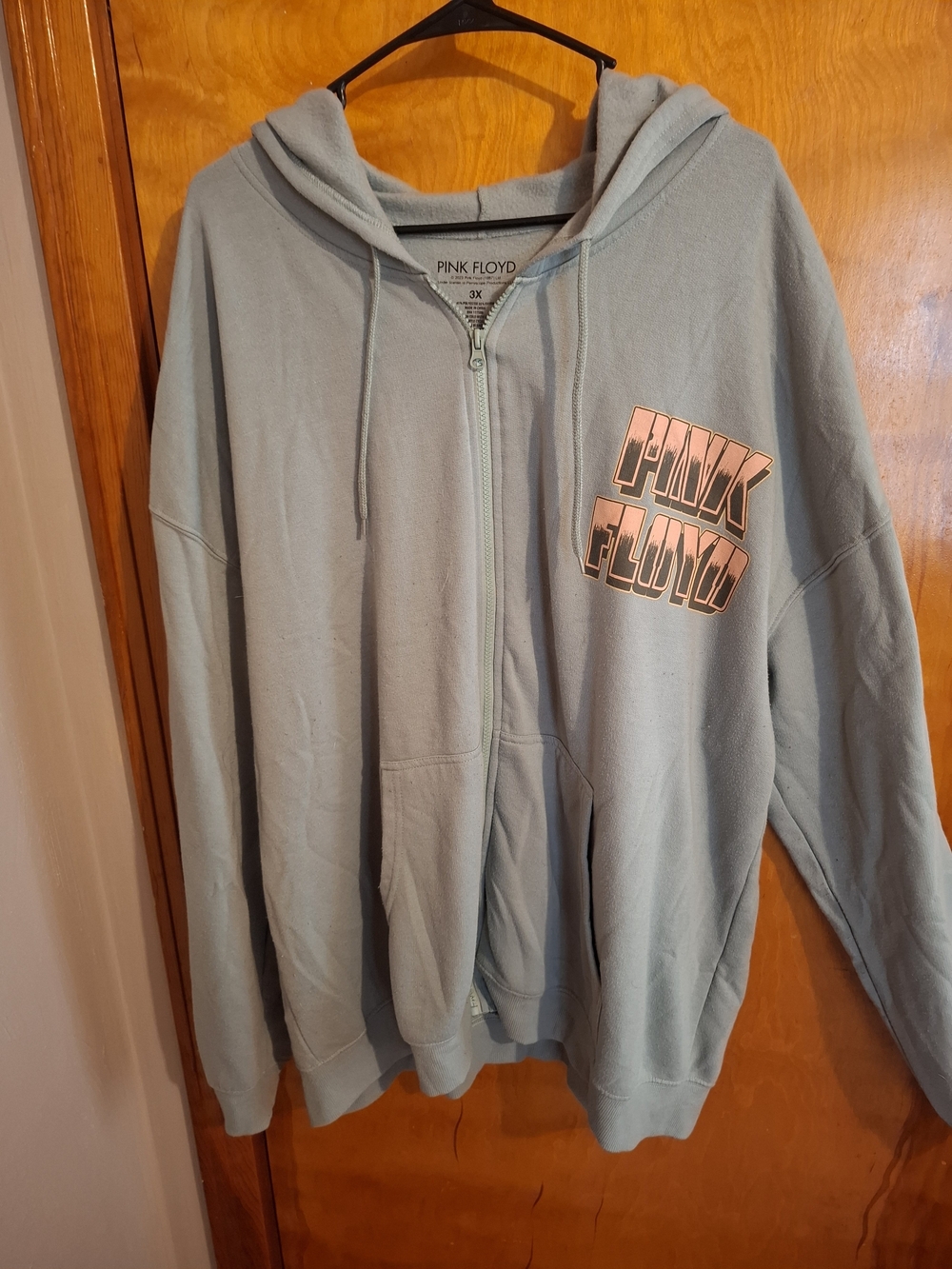 Pink Floyd Light Blue Zip-Up Hoodie with Pink Logo